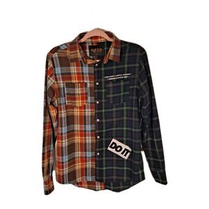 Kleep Men's Mixed Plaid Shirt Size M Flannel Button Up Long Sleeve Streetwear
